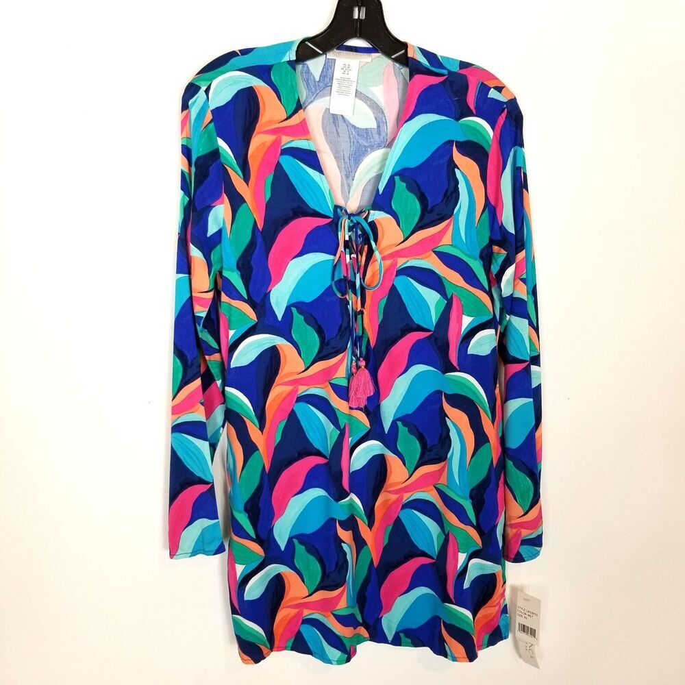La Blanca Womens Blue Printed Lace-Up Beachwear Dress Sz XS  Swim Cover-Up Tunic